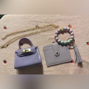 CUTE🥰 Mini purse with chain strap and bracelet change purse/card holder Lavender